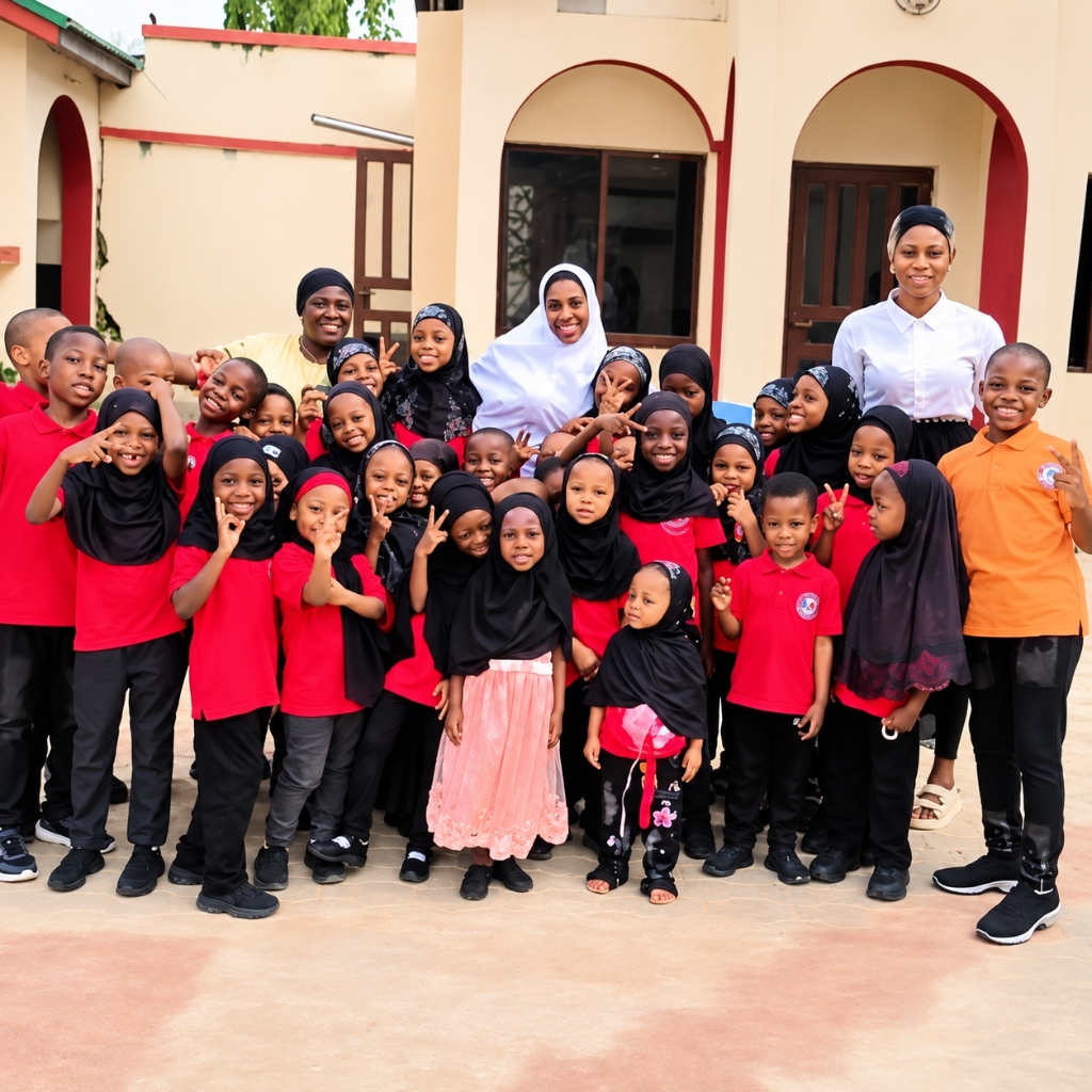 Swanford Academy pupils and teachers in school uniform outside the school campus